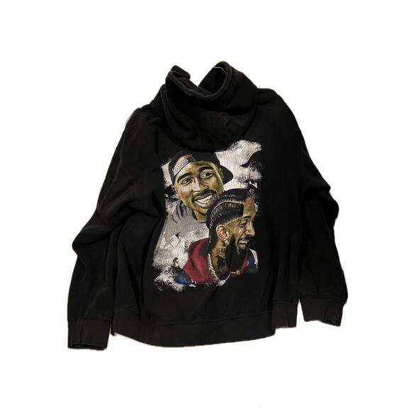 Tupac Nipsey Hussle Black Pullover Hoodie Mens L - Picture 2 of 2